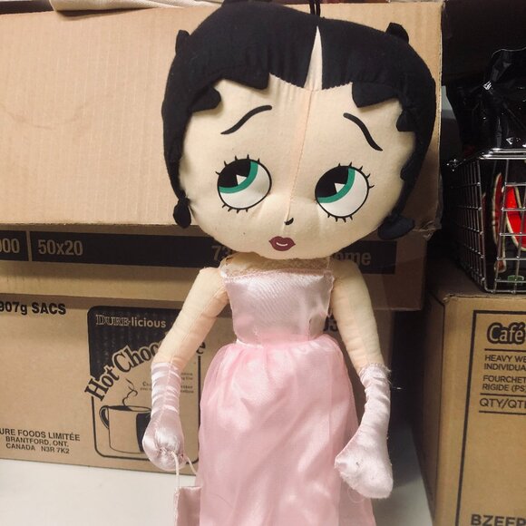 Vintage Betty Boop Plush Stuffed Doll in Pink Satin Dress 15.5” – Collectible - Picture 1 of 2